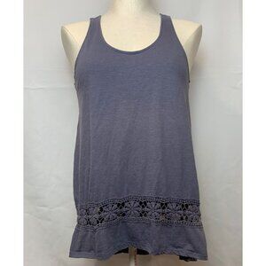 Mossimo Supply Co Womens Blue Gray Sleeveless Tank Top Crochet Lace Hi-Lo Hem M